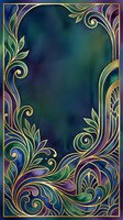 Ornate art deco frame with gold filigree scrollwork and leaf motifs on deep teal gradient background. Isolated design element suitable for invitations, book covers, greeting cards, and decorative borders.