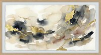 Abstract watercolor painting with gold foil accents in neutral tones for modern interior design and wall art decoration.