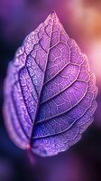 Delicate purple leaf skeleton with intricate vein patterns captured in macro photography against blurred background, showcasing natural botanical detail and texture.