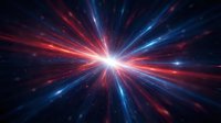 Bright light burst with red and blue rays radiating from center against dark background, suitable for technology, science, and digital design projects.