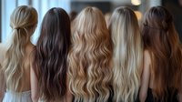 Five women showing different natural hair colors from blonde to brunette, standing with their backs turned, displaying long wavy hairstyles and hair coloring techniques.
