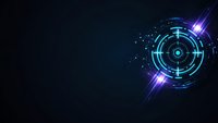 Futuristic digital target interface with glowing blue circles and light effects on dark background for technology presentations and sci-fi designs.