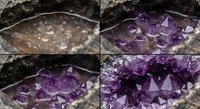 Natural amethyst crystal geode formation process showing purple quartz mineral development stages in rocky cave environment for geology education.