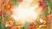 Watercolor autumn frame with cute foxes, fall leaves, berries and branches creating warm seasonal border for greeting cards, invitations and decorations.