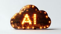 Glowing cloud shape with illuminated AI letters against dark background, modern technology concept representing artificial intelligence and cloud computing.