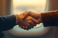 Close-up of business handshake between diverse professionals in warm lighting, symbolizing partnership, trust, and successful agreement in corporate setting.