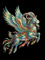 Ornate winged mythical creature with intricate decorative patterns in turquoise, gold, and red tones. Isolated on transparent background, ready for t-shirts, stickers, clipart, and print-on-demand designs.
