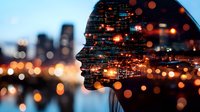 Double exposure portrait of young Asian woman silhouette combined with night city lights and bokeh effect, showing urban lifestyle and dreamy atmosphere.