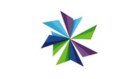 Colorful geometric star logo with gradient triangular petals in blue, purple, green and teal creating modern windmill design for branding and corporate identity.