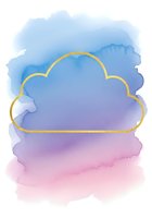 Watercolor cloud with gold glitter outline on blue purple pink gradient background, dreamy sky art for cards, posters, and nursery decor.