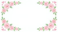 Pink roses and hearts arranged in corners on white background, ideal for wedding invitations, greeting cards, and romantic design projects.