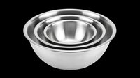 Stainless steel mixing bowls set of three nested sizes, isolated on transparent background, ready for T-shirts, clipart, print on demand, and sticker design use.