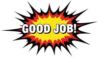 Comic book style explosion burst with Good Job text in bold letters on yellow center with red and black spikes radiating outward for motivation designs.