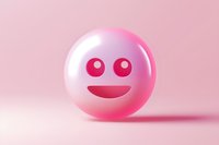 Pink glossy sphere with happy smiling face emoji on soft pink background, modern minimal design for social media and messaging concepts.