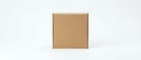 Closed cardboard box with kraft paper exterior and brown tape sealing, isolated on white background for packaging, shipping, and product mockup designs.