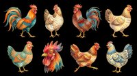 Rooster and chicken collection isolated on transparent background, ready for t-shirt design, clipart, stickers, print-on-demand products, and sublimation projects.