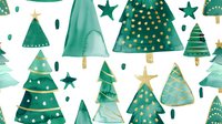 Festive watercolor Christmas trees in green and gold tones on white background create seamless pattern. Decorative holiday design for wrapping paper and seasonal decor.