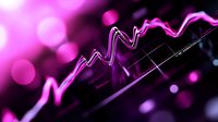 Glowing pink financial chart line graph with bokeh light effects on dark background showing market data analysis and trading visualization.