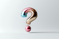Colorful metallic foil question mark balloon floating against white background, symbolizing curiosity, uncertainty, and problem-solving concepts.