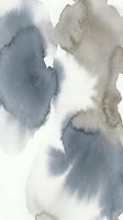 Abstract watercolor painting with soft blue-gray and warm taupe ink washes on white paper, creating a calm, minimalist composition for wall art or design.