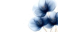 Elegant blue translucent flowers with golden stamens on white background. Delicate floral design for wedding invitations, greeting cards and decorations.