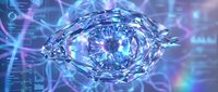 Futuristic digital eye with geometric wireframe structure surrounded by glowing neural network connections and data streams in blue and purple tones.