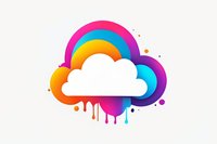 Vibrant rainbow cloud with colorful drips and dots on white background, modern creative design element for digital art and graphic projects.