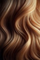 Luxurious wavy hair with golden brown highlights and flowing texture for beauty salon and haircare advertising campaigns.