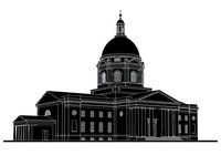 Classical government building with prominent dome and neoclassical architecture, isolated on white background. Suitable for institutional, educational, and design projects.