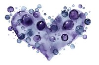 Purple watercolor heart with floating bubbles and spheres isolated on white background for romantic designs and Valentine decorations.