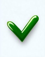 Green glossy checkmark symbol isolated on white background, suitable for interface design, apps, and digital presentations.