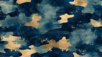 Abstract navy blue and gold watercolor pattern with organic shapes and cloudy textures creates a seamless repeat design for luxury surface decoration and wallpaper.