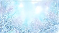Frozen winter ornamental border with delicate ice crystals, swirling frost patterns, and snowflake details on soft blue and purple gradient background. Isolated design element for seasonal greeting cards, invitations, and holiday projects.