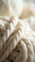 Close-up macro shot of natural cream colored rope with twisted fibers and soft focus background creating warm neutral texture for craft projects.