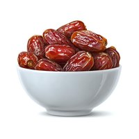 Fresh dates in white ceramic bowl isolated on white background for healthy snacking and Middle Eastern cuisine recipes.