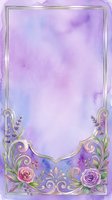 Lavender and rose watercolor frame with ornate gold scrollwork and floral embellishments on soft purple gradient background. Isolated design element suitable for invitations, greeting cards, and decorative projects.