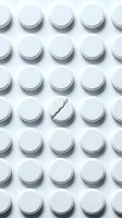 White round pharmaceutical tablets arranged in organized rows with one broken pill showing crack on clean background for medical and healthcare concepts.
