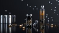 Luxury cannabis concentrate and vaping accessories on dark background with bokeh lights, showcasing premium marijuana extract products for recreational use.