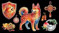 Lunar new year dog illustration isolated on transparent background, ready for t-shirt design, clipart, stickers, sublimation and print-on-demand products.