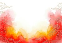 Watercolor gradient background with red, orange, and yellow hues blending into white center space, decorated with ornamental line art flourishes and feather motifs, suitable for web design, presentations, and print materials.