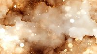 Dreamy brown and gold watercolor background with glowing bokeh lights and ethereal cloudy texture creates atmospheric abstract art pattern for design projects.