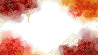 Traditional Chinese New Year background with red lanterns, golden ornamental clouds and watercolor textures creating festive frame for holiday celebrations.