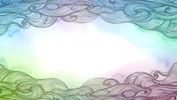 Abstract flowing waves border frame with pastel rainbow gradient background for creative design projects and artistic presentations.