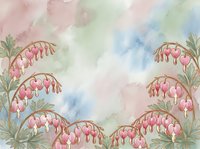 Watercolor bleeding heart flowers frame soft pastel background with copy space, perfect for greeting cards, wedding invitations, and spring designs.