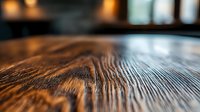 Macro shot of dark wooden surface texture with natural grain pattern and blurred background, highlighting rich brown tones and organic wood structure detail.