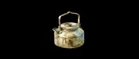 Vintage brass teakettle with weathered patina and arched handle, isolated on transparent background. Ready for design use on t-shirts, clipart, stickers, and print-on-demand products.