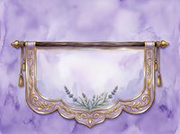 Ornate golden frame with lavender sprigs on watercolor purple background, isolated on transparent space for design projects, invitations, and decorative applications.