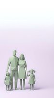 Minimalist green family figures on soft pink gradient background representing unity, parenting and household concepts for presentations.