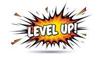 Comic book explosion burst with Level Up text in bold letters on white background for gaming and achievement designs.