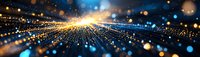 Radiant light burst with golden and blue particles creating dynamic starburst effect against dark background.